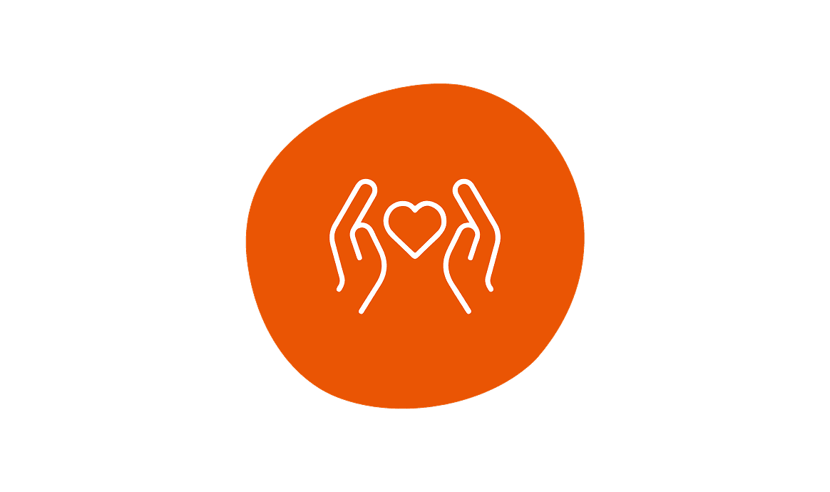 Hands cupping heart graphic