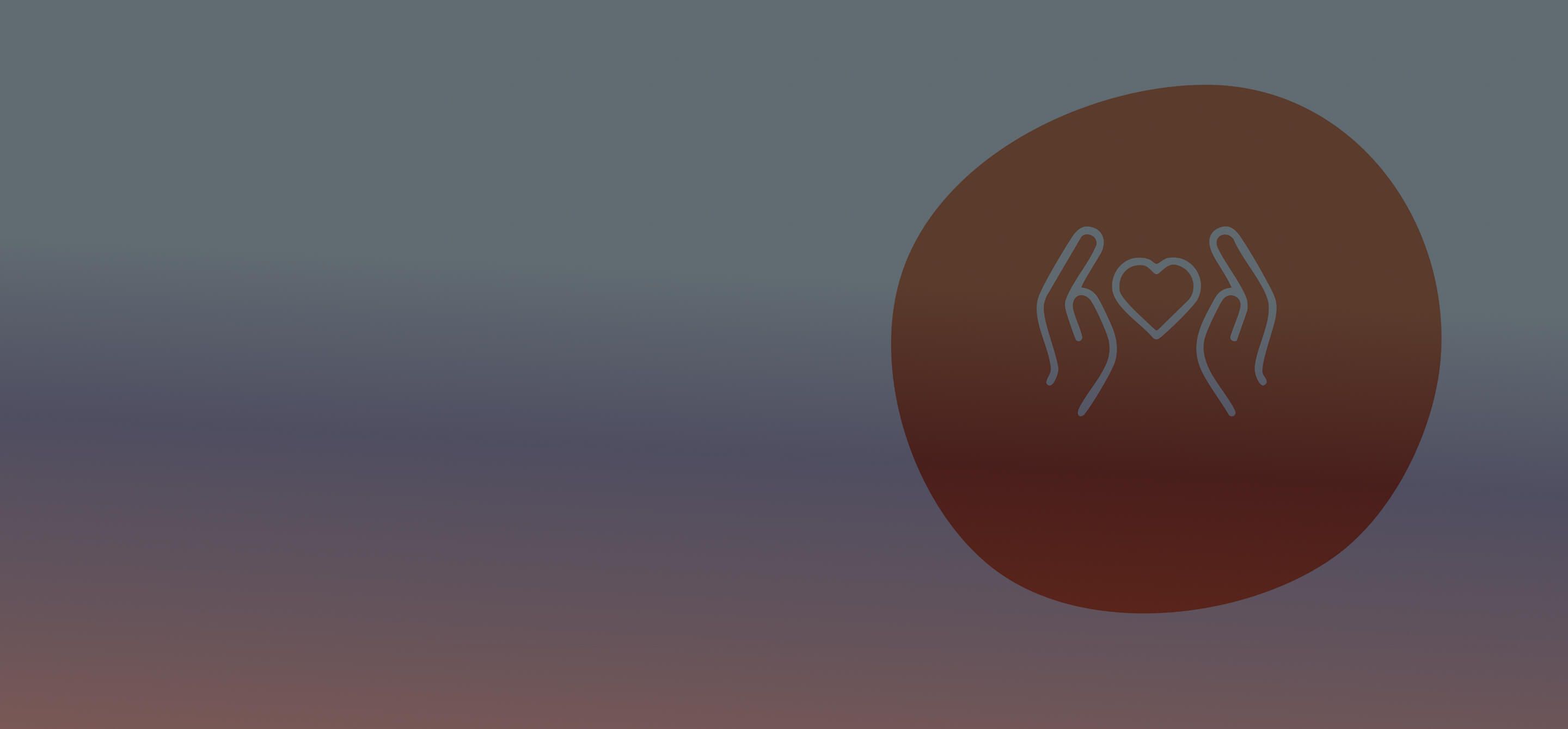 Orange illustrated icon of hands cupping a heart 