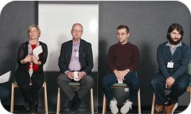 Four seated speakers