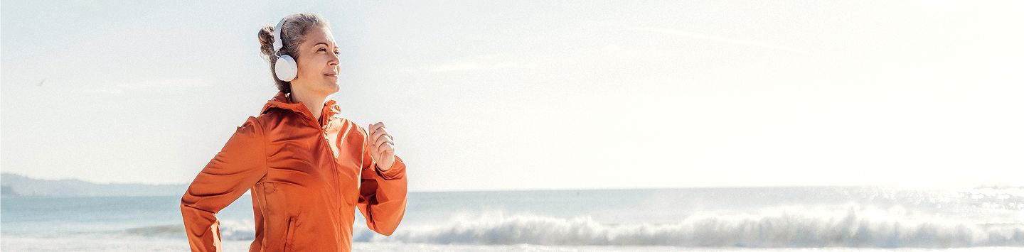 Woman running with headphones on